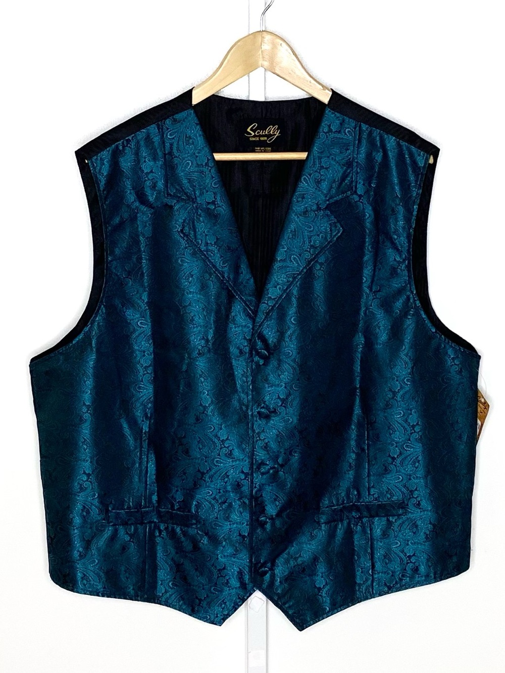 ✨NWT✨Scully | Teal/Black Jacquard Paisley Button-Down Waistcoat Vest Sz XXL